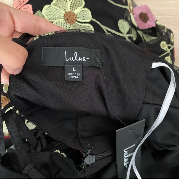 Lulus Large NEW 3D Floral Embroidered Lace Up Midi Cami Dress Black - Picture 5 of 9